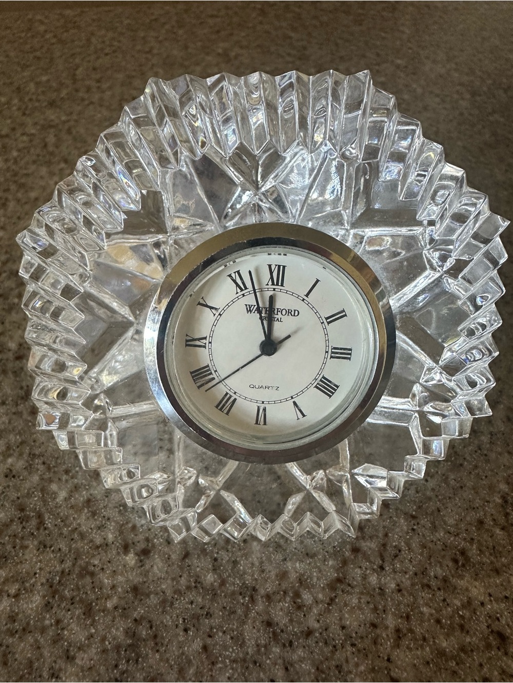 Waterford Lismore Diamond Clear Cut Crystal Table Clock with Silver Trim
